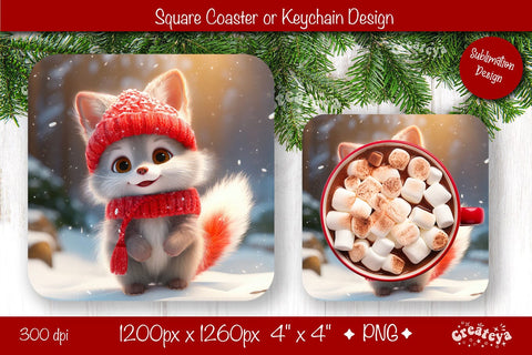 Christmas coaster Sublimation Square coaster design Baby Animal PNG Square keychain. Sublimation Createya Design 