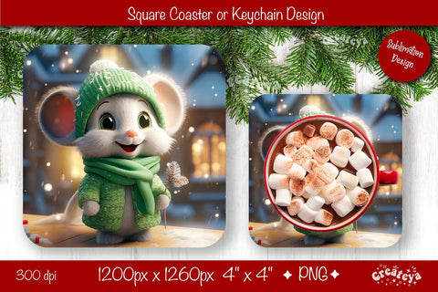 Christmas coaster Sublimation Square coaster design Baby Animal PNG Square keychain. Sublimation Createya Design 
