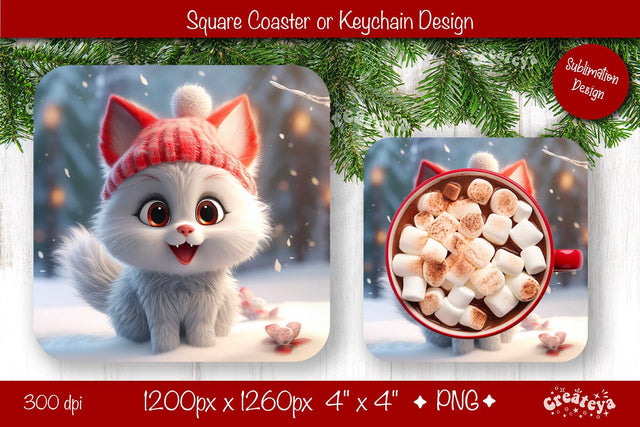 Christmas coaster Sublimation Square coaster design Baby Animal PNG Square keychain. Sublimation Createya Design 