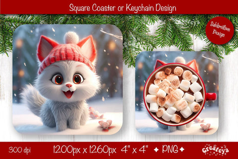 Christmas coaster Sublimation Square coaster design Baby Animal PNG Square keychain. Sublimation Createya Design 