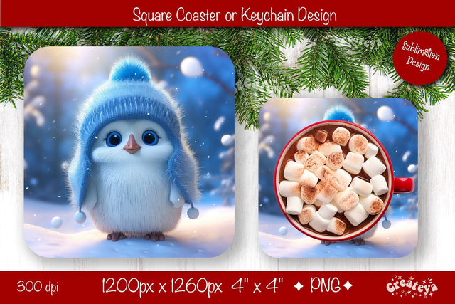 Christmas coaster Sublimation Square coaster design Baby Animal PNG Square keychain. Sublimation Createya Design 