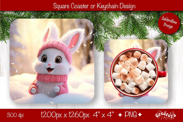 Christmas coaster Sublimation Square coaster design Baby Animal PNG Square keychain. Sublimation Createya Design 