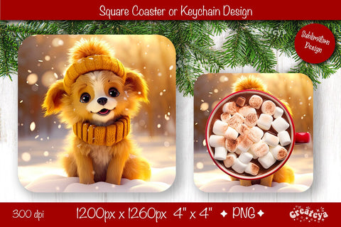 Christmas coaster Sublimation Square coaster design Baby Animal PNG Square keychain. Sublimation Createya Design 