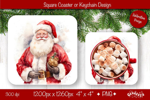 Christmas coaster Sublimation Square coaster design Owl PNG Square keychain Sublimation Createya Design 