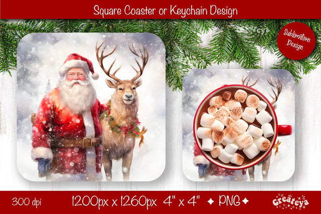 Christmas coaster Sublimation Square coaster design Owl PNG Square keychain Sublimation Createya Design 