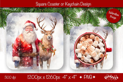 Christmas coaster Sublimation Square coaster design Owl PNG Square keychain Sublimation Createya Design 