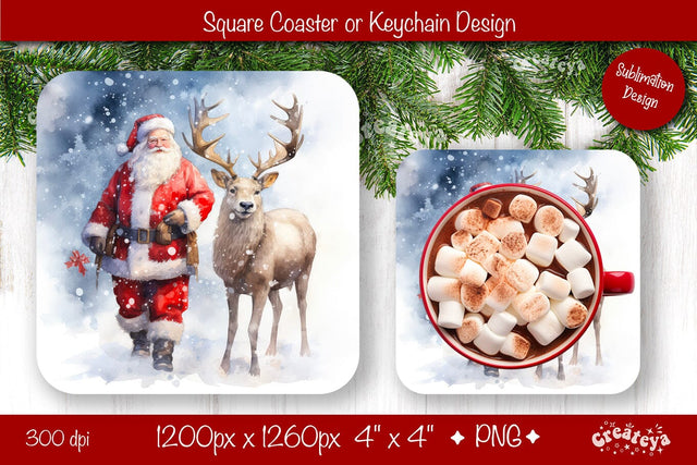 Christmas coaster Sublimation Square coaster design Owl PNG Square keychain Sublimation Createya Design 
