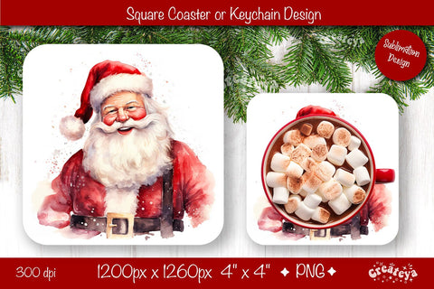 Christmas coaster Sublimation Square coaster design Owl PNG Square keychain Sublimation Createya Design 