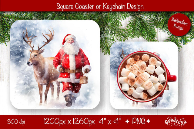 Christmas coaster Sublimation Square coaster design Owl PNG Square keychain Sublimation Createya Design 