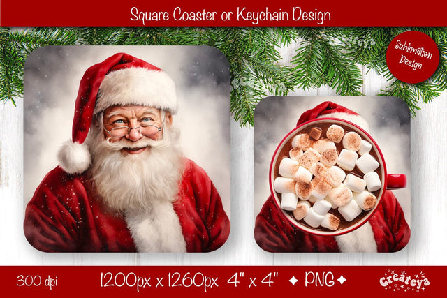 Christmas coaster Sublimation Square coaster design Owl PNG Square keychain Sublimation Createya Design 