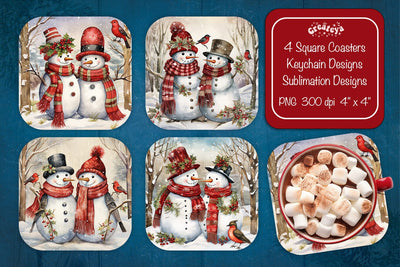 Christmas coaster Sublimation Square coaster design Snowman PNG Square keychain. Sublimation Createya Design 