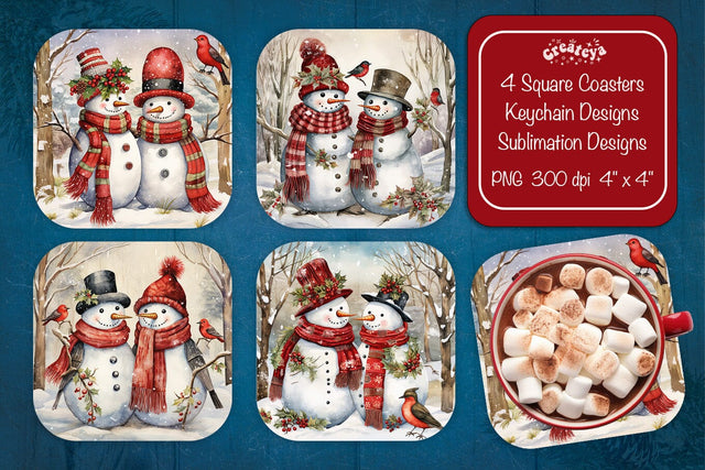 Christmas coaster Sublimation Square coaster design Snowman PNG Square keychain. Sublimation Createya Design 