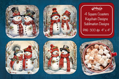 Christmas coaster Sublimation Square coaster design Snowman PNG Square keychain. Sublimation Createya Design 