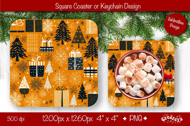 Christmas coaster Sublimation Square coaster Snowflake png design Square keychain Sublimation Createya Design 