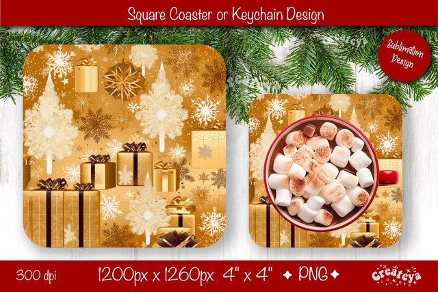 Christmas coaster Sublimation Square coaster Snowflake png design Square keychain Sublimation Createya Design 
