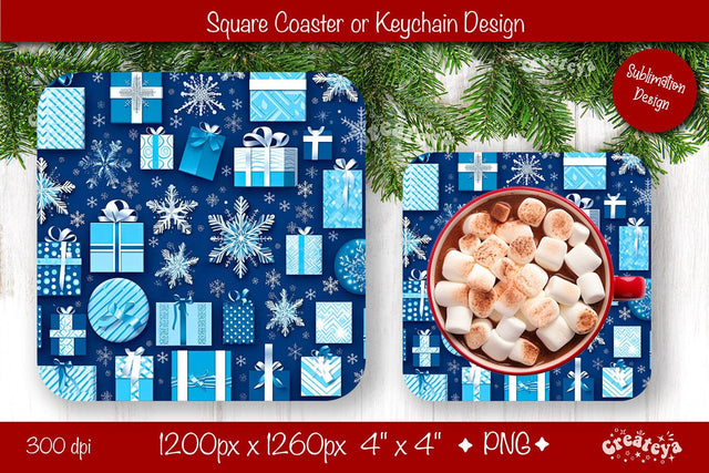 Christmas coaster Sublimation Square coaster Snowflake png design Square keychain Sublimation Createya Design 