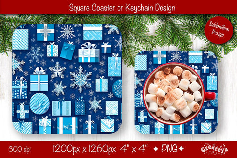 Christmas coaster Sublimation Square coaster Snowflake png design Square keychain Sublimation Createya Design 