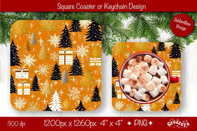 Christmas coaster Sublimation Square coaster Snowflake png design Square keychain Sublimation Createya Design 