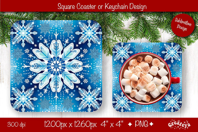 Christmas coaster Sublimation Square coaster Snowflake png design Square keychain Sublimation Createya Design 