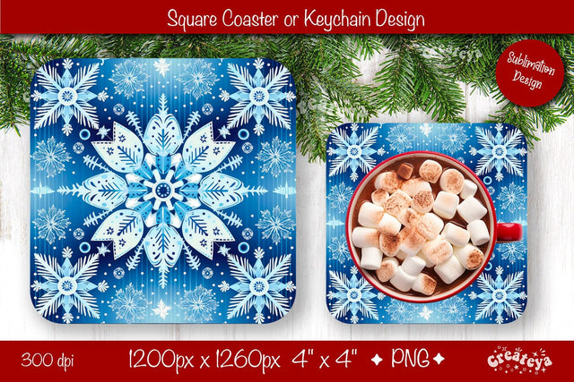 Christmas coaster Sublimation Square coaster Snowflake png design Square keychain Sublimation Createya Design 