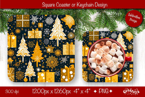 Christmas coaster Sublimation Square coaster Snowflake png design Square keychain Sublimation Createya Design 