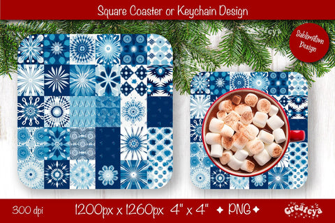Christmas coaster Sublimation Square coaster Snowflake png design Square keychain. Sublimation Createya Design 