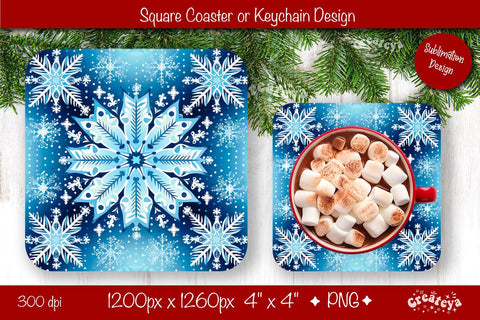 Christmas coaster Sublimation Square coaster Snowflake png design Square keychain Sublimation Createya Design 