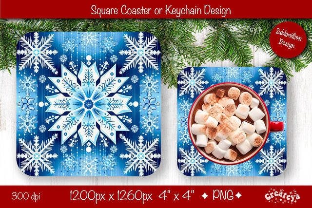Christmas coaster Sublimation Square coaster Snowflake png design Square keychain Sublimation Createya Design 