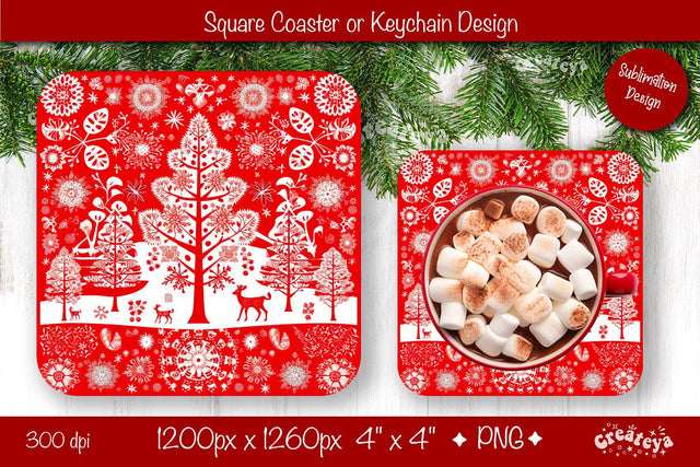 Christmas coaster Sublimation Square coaster Snowflake png design Square keychain Sublimation Createya Design 