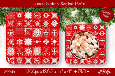 Christmas coaster Sublimation Square coaster Snowflake png design Square keychain Sublimation Createya Design 