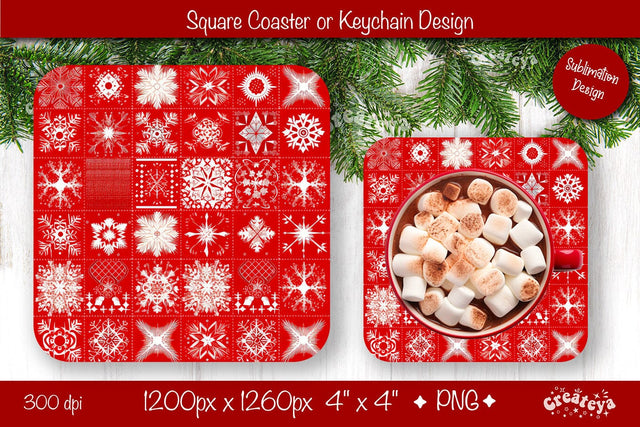 Christmas coaster Sublimation Square coaster Snowflake png design Square keychain Sublimation Createya Design 