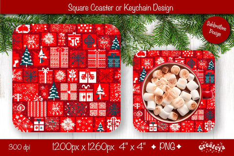 Christmas coaster Sublimation Square coaster Snowflake png design Square keychain Sublimation Createya Design 
