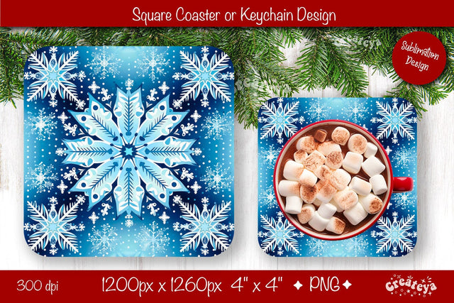 Christmas coaster Sublimation Square coaster Snowflake png design Square keychain Sublimation Createya Design 