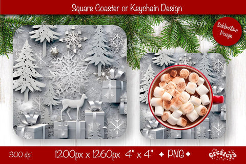 Christmas coaster Sublimation Square coaster Snowflake png design Square keychain Sublimation Createya Design 