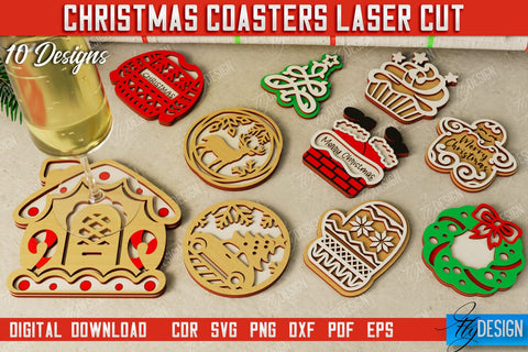 Christmas Coasters Bundle | Cup Coasters | Festive Table | Kitchen Decor | Holiday | CNC Files SVG Fly Design 