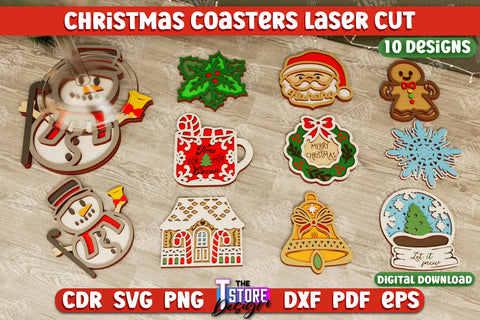 Christmas Coasters Bundle | Cup Coasters | Festive Table | Kitchen Decor | Holiday | CNC Files SVG The T Store Design 