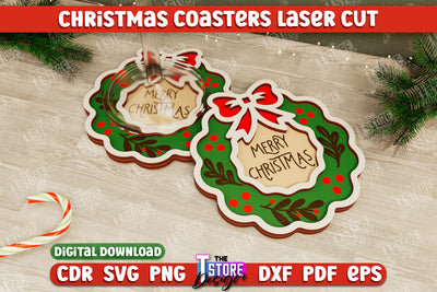 Christmas Coasters | Cup Coasters | Festive Table | Christmas Wreath | CNC File SVG The T Store Design 