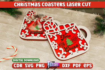 Christmas Coasters | Cup Coasters | Festive Table | Cup of Cocoa | CNC File SVG The T Store Design 