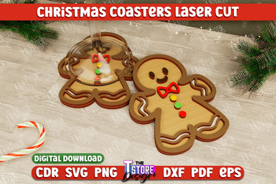 Christmas Coasters | Cup Coasters | Festive Table | Gingerbread Shape | CNC File SVG The T Store Design 