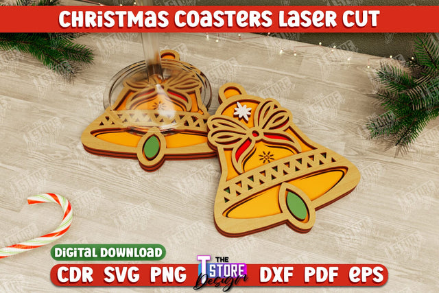 Christmas Coasters | Cup Coasters | Festive Table | Jingle Bells | CNC File SVG The T Store Design 