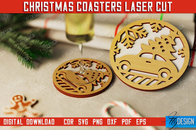 Christmas Coasters | Cup Coasters | Festive Table | Kitchen Decor | Holiday | CNC File SVG Fly Design 