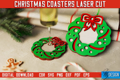 Christmas Coasters | Cup Coasters | Festive Table | Kitchen Decor | Holiday | CNC File SVG Fly Design 