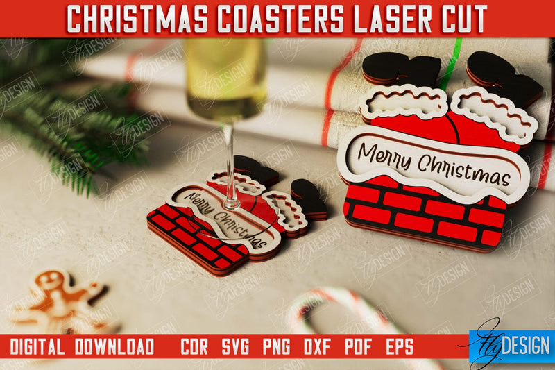 Christmas Coasters | Cup Coasters | Festive Table | Kitchen Decor | Holiday | CNC File SVG Fly Design 