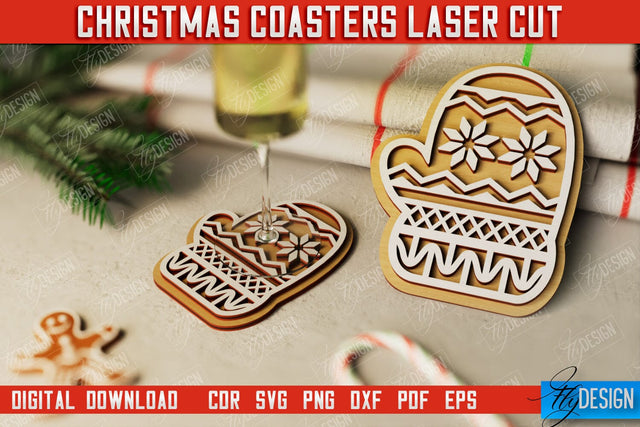 Christmas Coasters | Cup Coasters | Festive Table | Kitchen Decor | Holiday | CNC File SVG Fly Design 