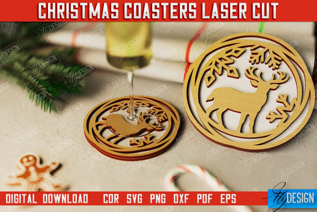 Christmas Coasters | Cup Coasters | Festive Table | Kitchen Decor | Holiday | CNC File SVG Fly Design 