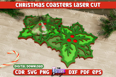 Christmas Coasters | Cup Coasters | Festive Table | Mistletoe | CNC File SVG The T Store Design 
