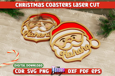 Christmas Coasters | Cup Coasters | Festive Table | Santa Claus | CNC File SVG The T Store Design 