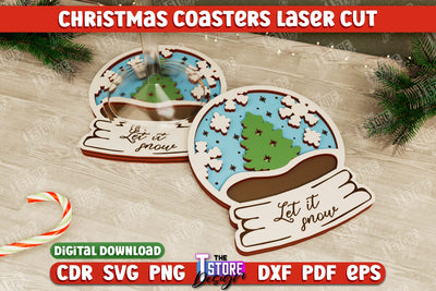 Christmas Coasters | Cup Coasters | Festive Table | Snow Globe | CNC File SVG The T Store Design 