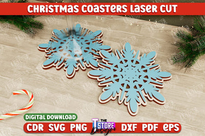 Christmas Coasters | Cup Coasters | Festive Table | Snowflake | CNC File SVG The T Store Design 