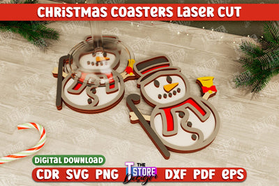 Christmas Coasters | Cup Coasters | Festive Table | Snowman | CNC File SVG The T Store Design 